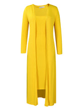 Solid Color Cardigan Midi Dress Two-Piece Set